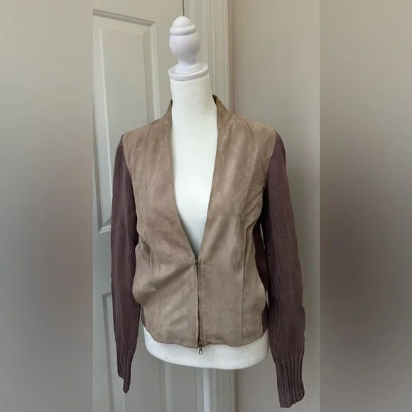 Fabiana Filippi two-tone chamois leather and cotton, waist cut jacket - Picture 2 of 16